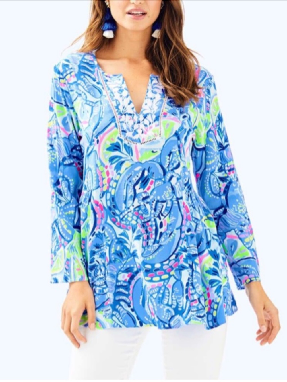 Lilly Pulitzer Lyndsea V-Neck Tunic Blue Peri Pinch Pinch Medium Vibrant Tropic